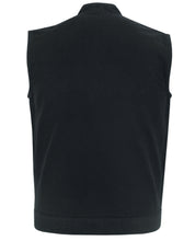 Load image into Gallery viewer, DM989BK CONCEALED SNAP CLOSURE, DENIM MATERIAL, SCOOP COLLAR & HIDDEN ZIPPER COP