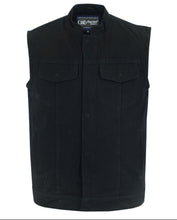 Load image into Gallery viewer, DM989BK CONCEALED SNAP CLOSURE, DENIM MATERIAL, SCOOP COLLAR & HIDDEN ZIPPER COP