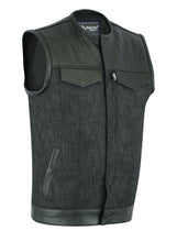 Load image into Gallery viewer, DM901 MEN’S LEATHER/DENIM COMBO VEST WITHOUT COLLAR
