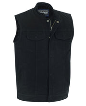 Load image into Gallery viewer, DM989BK CONCEALED SNAP CLOSURE, DENIM MATERIAL, SCOOP COLLAR & HIDDEN ZIPPER COP