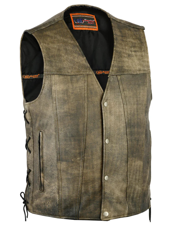 DS107 MEN'S ANTIQUE BROWN SINGLE BACK PANEL CONCEALED CARRY VEST