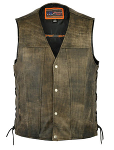 DS107 MEN'S ANTIQUE BROWN SINGLE BACK PANEL CONCEALED CARRY VEST
