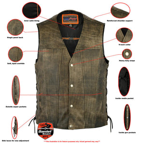 DS107 MEN'S ANTIQUE BROWN SINGLE BACK PANEL CONCEALED CARRY VEST