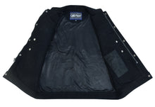 Load image into Gallery viewer, DM989BK CONCEALED SNAP CLOSURE, DENIM MATERIAL, SCOOP COLLAR &amp; HIDDEN ZIPPER COP
