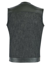 Load image into Gallery viewer, DM901 MEN’S LEATHER/DENIM COMBO VEST WITHOUT COLLAR
