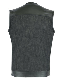 DM901 MEN’S LEATHER/DENIM COMBO VEST WITHOUT COLLAR