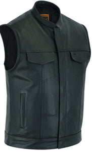 DS189A CONCEALED SNAP CLOSURE, MILLED COWHIDE, SCOOP COLLAR & HIDDEN ZIPPER