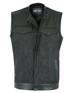 DM901 MEN’S LEATHER/DENIM COMBO VEST WITHOUT COLLAR