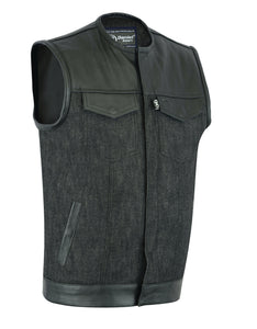 DM901 MEN’S LEATHER/DENIM COMBO VEST WITHOUT COLLAR