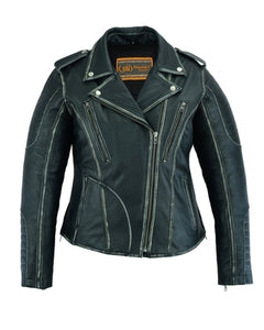 DSw877 WOMEN’S M/C JACKET WITH RUB-OFF FINISH