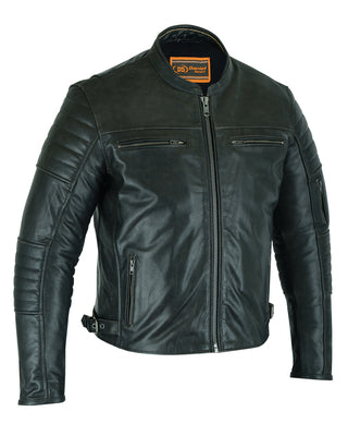 DS757 MEN’S LIGHTWEIGHT DRUM DRYED NAKED LAMBSKIN CROSSOVER SCOOTER JACKET