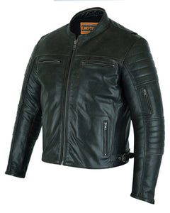 DS757 MEN’S LIGHTWEIGHT DRUM DRYED NAKED LAMBSKIN CROSSOVER SCOOTER JACKET